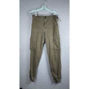 Wondery Cargo Pants Mens 29x32 Green Canvas Elastic Cuff Belted Outdoor Travel